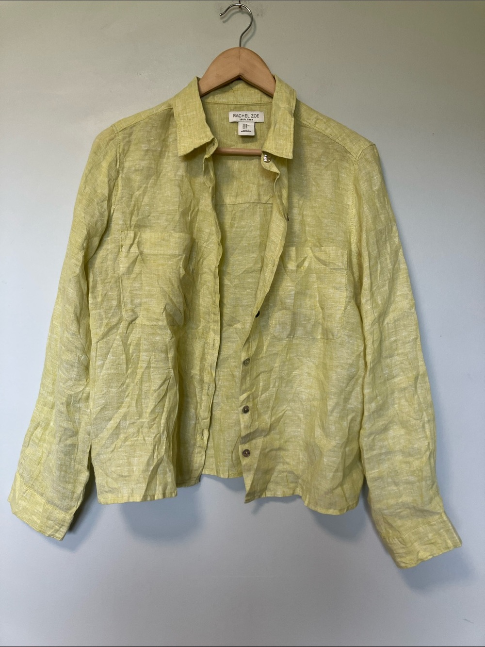 Rachel Zoe Light Lime 100% Linen Button-Front Jacket Shirt